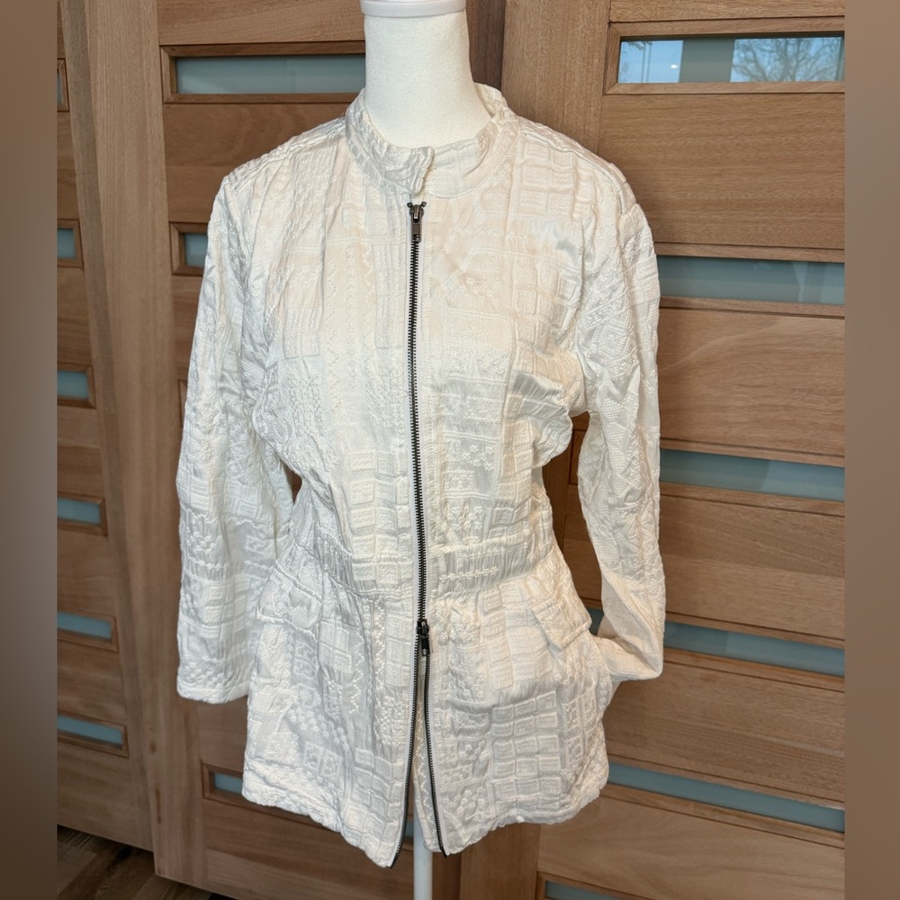 Johnny Was Bordi Satin Mock  Collar Jacket - White - Size: M